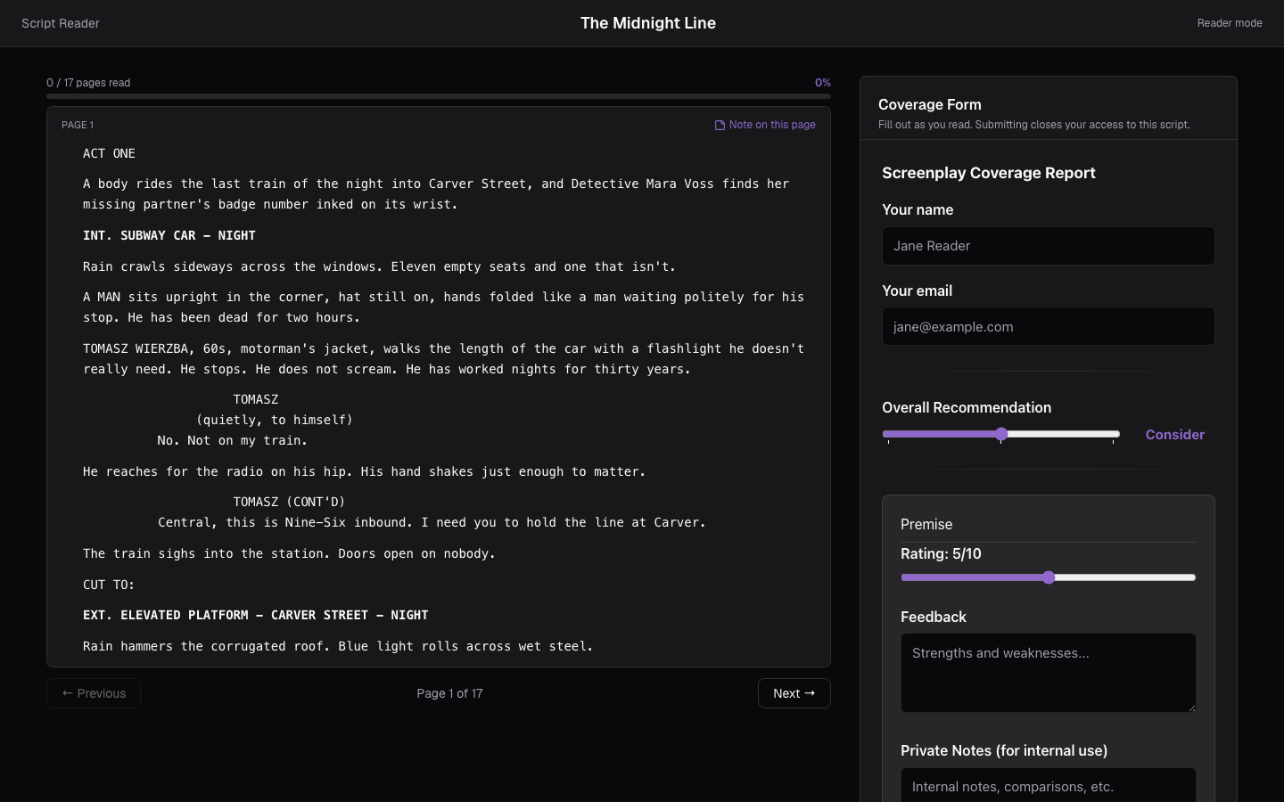 The paginated reading view with the coverage form